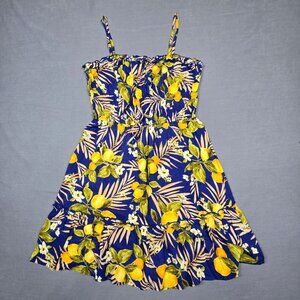 June & Hudson Lemon Print Sundress Medium Linen Blend Summer Dress NEW